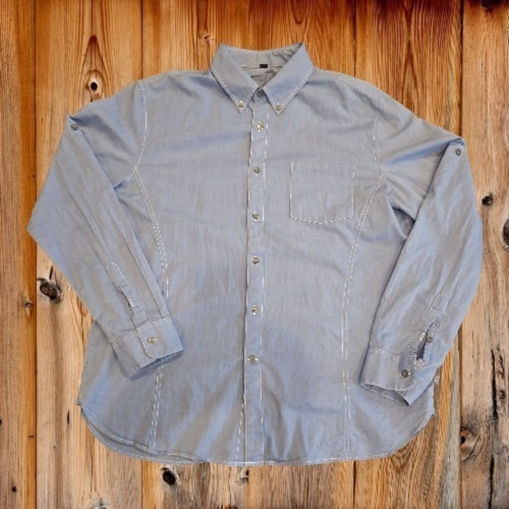 John Varvatos USA Mens XL Light Blue Long Sleeve Button Up Shirt Contrast Stitch